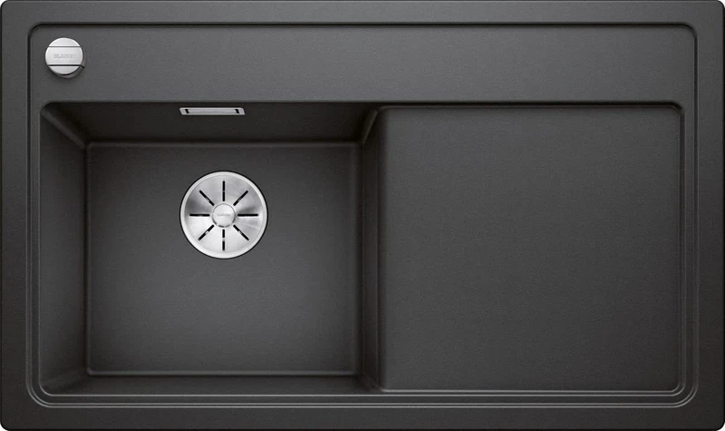 BLANCO Zenar 45 S Silgranit Anthracite, Installation Type: Installation from Above, Main Basin Left, with Drain Remote Control, Without Accessories, 45 cm Base Cabinet, Large Basin, Easy to Clean
