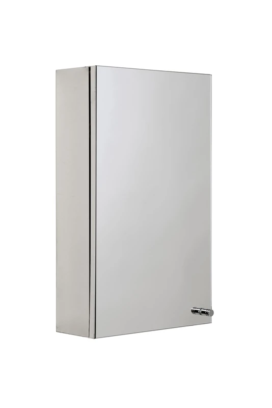 Croydex Carra Bathroom Wall Cabinet with Mirror, Stainless Steel Single Mirror Door, Chrome Plated Handle to Prevent Fingerprints, 90° Opening, Fully Assembled & All Fixings Included, 50x30x12cm