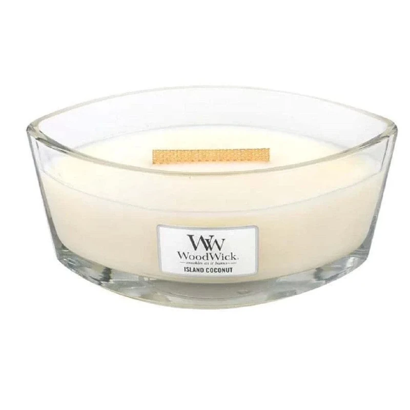 WoodWick Ellipse Scented Candle | Island Coconut | with Crackling Wick | Burn Time: Up to 50 Hours