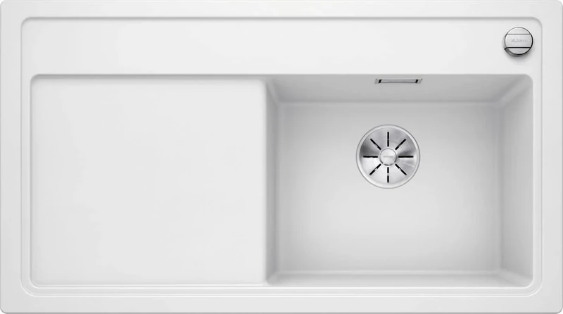 BLANCO Zenar 5 S | SILGRANIT Sink in White | Installation Type: Inset Installation from Above | Main Bowl on The Right | for 50 cm Wide Base cabinets | Large Bowl | Easy to Clean | [91.5x51x20.2 cm]