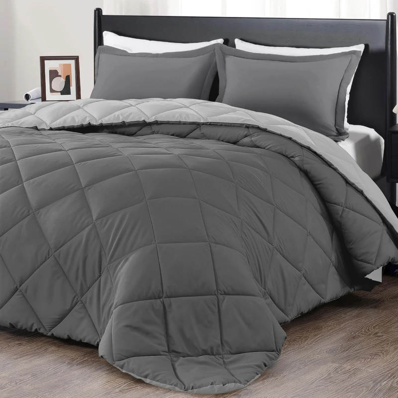 Downluxe Queen Comforter Set - Charcoal and Grey, Soft Bedding for All Seasons - 3 Pieces: 1 Comforter (88"x92") and 2 Pillow Shams (20"x26")