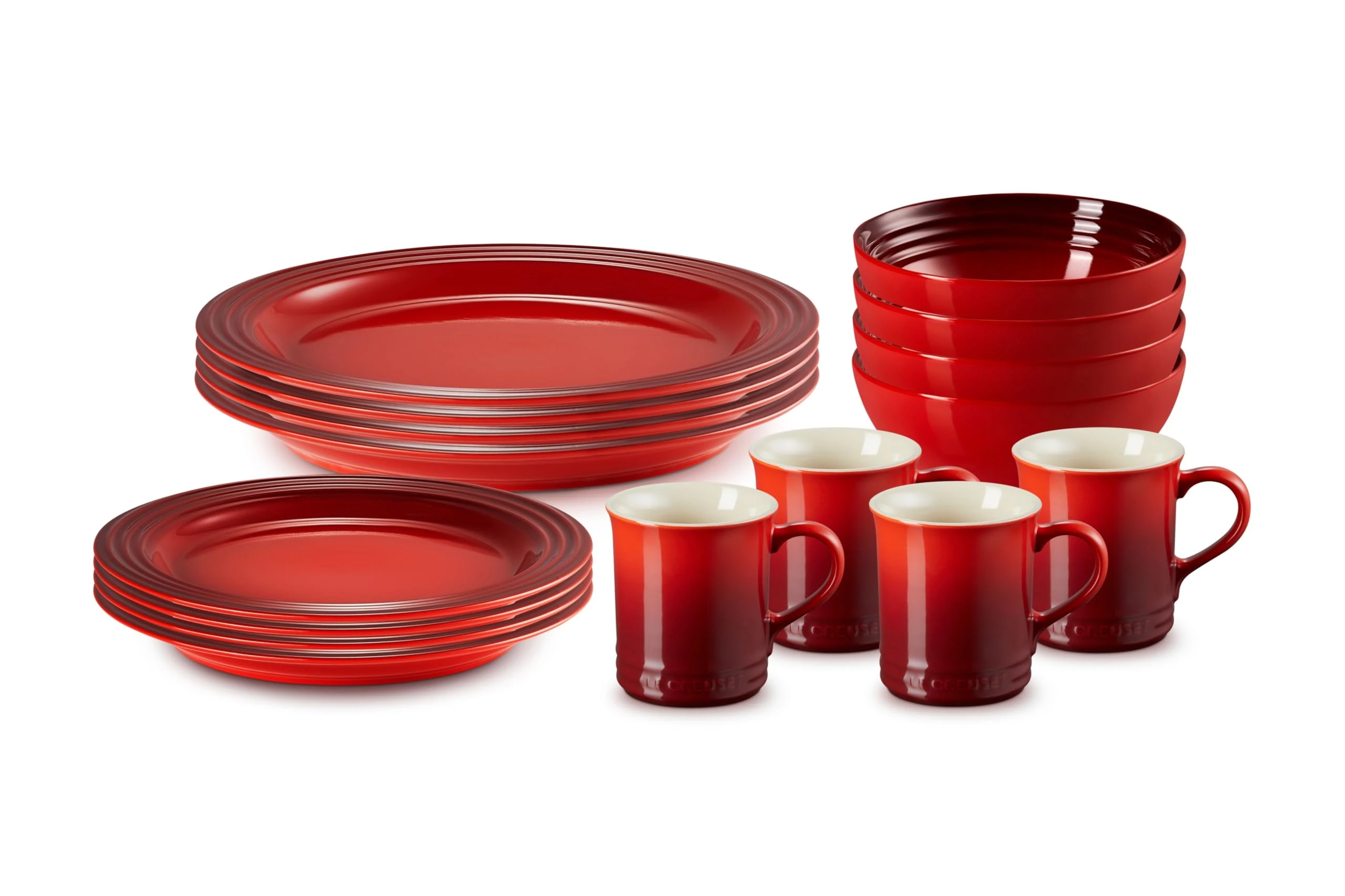 Le Creuset PGWSV16-0367 Stoneware Dinnerware Set, 16 Piece, Cerise (Cherry Red)