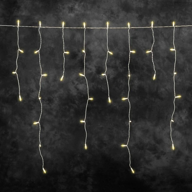 Konstsmide, 2761-802 LED Icicle Light Curtain, 200 Amber Diodes, 31 V External Transformer, White Cable, 200 LEDs