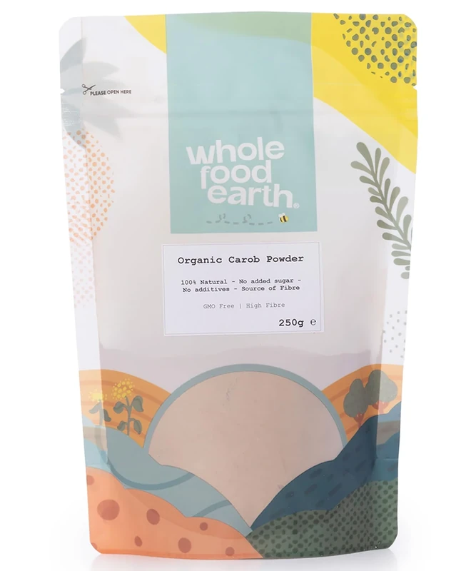 Wholefood Earth - Organic Carob Powder 250g - Grade A - Vegan - No Added Sugar - GMO Free