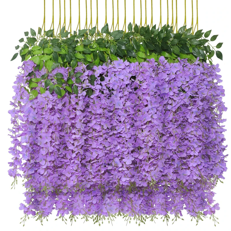 U'Artlines Pack of 24 110cm / Artificial Wisteria Vine Ratta Garland Hanging Silk Flower Rope Home Party Wedding Decor Extra Long and Thick Purple (24, Thick Purple)