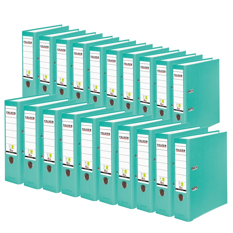 Exacompta - Ref 11286580007F - FALKEN - Vegan PP Lever Arch Files - Suitable for A4 Documents, 80mm Spine , Spine Label, Metal Finger Hole - Turquoise (Pack of 20)