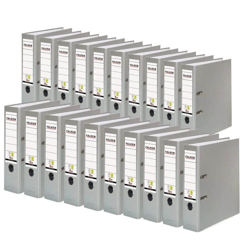 Exacompta - Ref 09984022007F - FALKEN - Vegan PP Lever Arch Files - Suitable for A4 Documents, 80mm Spine , Spine Label, Metal Finger Hole - Grey (Pack of 20)