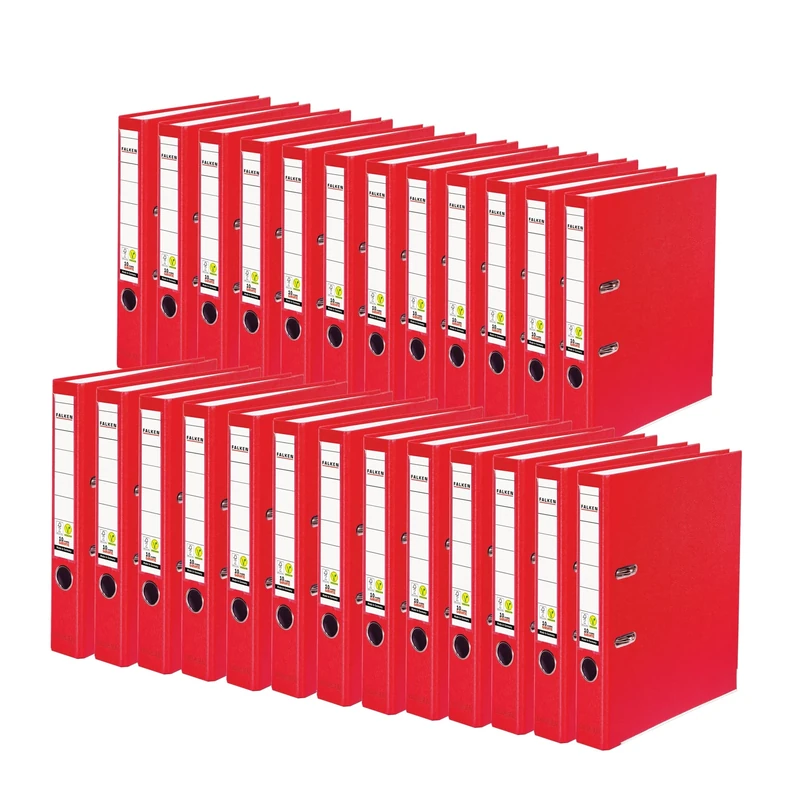 Exacompta - Ref 09984162007F - FALKEN - Vegan PP Lever Arch Files - Suitable for A4 Documents, 50mm Spine, Spine Label, Metal Finger Hole - Red (Pack of 25)