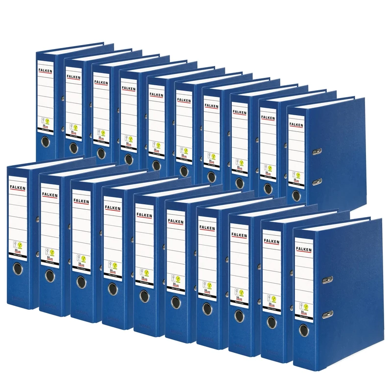 Exacompta - Ref 09984063007F - FALKEN - Vegan PP Lever Arch Files - Suitable for A4 Documents, 80mm Spine , Spine Label, Metal Finger Hole - Blue (Pack of 20)