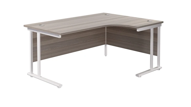 Office Hippo - L Shaped Office Desk 180 x 120cm. Large Corner Computer Desk For Home Office With Integrated Cable Ports, Ideal For Work, Study, Gaming And Hobby Workstation (Grey Oak/White)