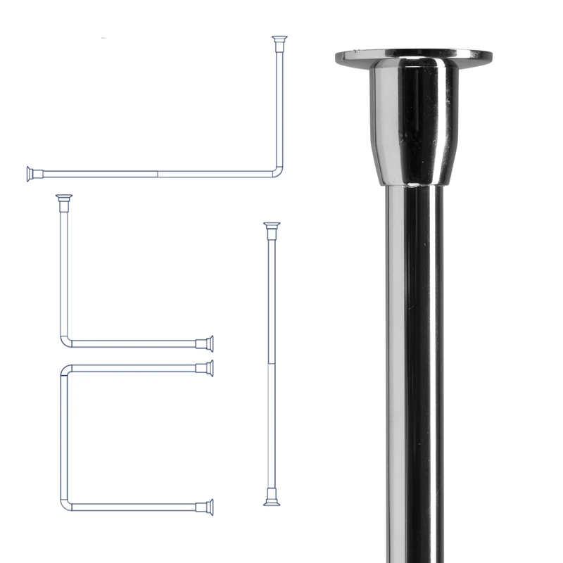 Croydex AD115144 Fineline Shower Rod and Rail Kit, Stainless Steel, Chrome, straight upto 2520mm