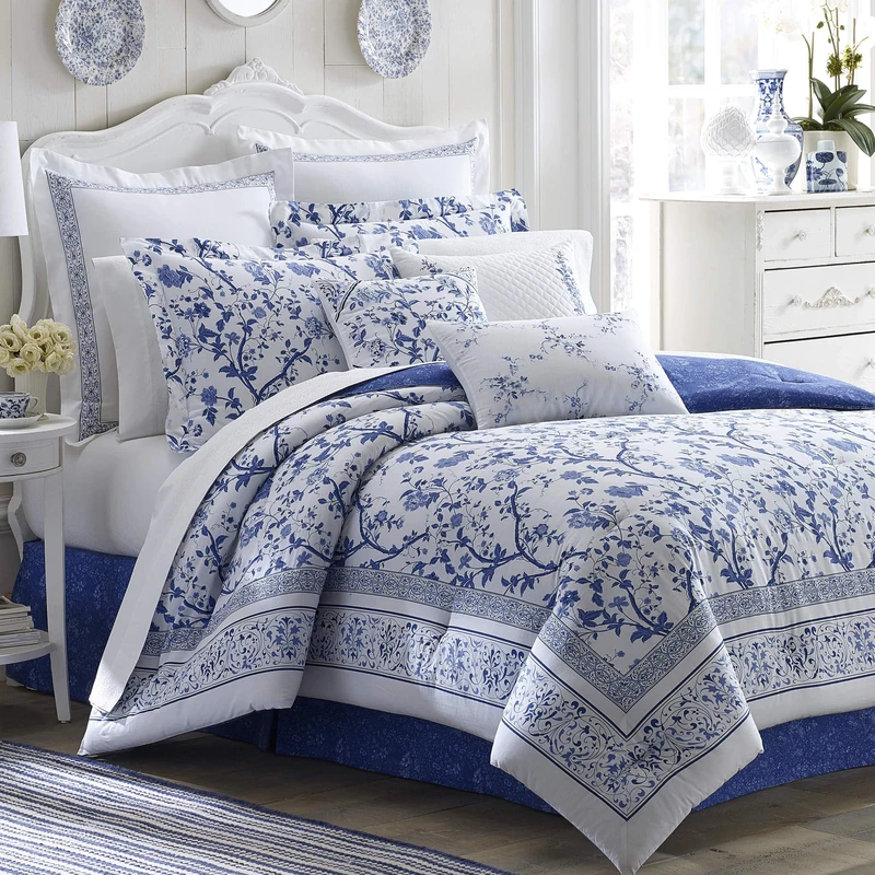 Laura Ashley Charlotte Blue Queen Duvet Set - 100% Cotton