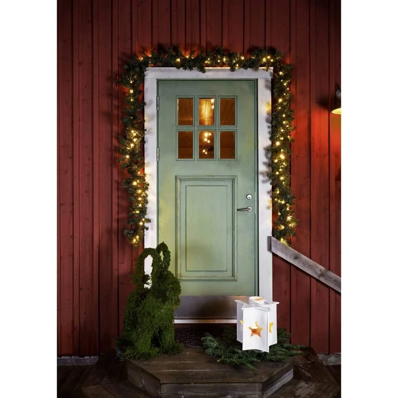 Konstsmide Christmas Lights/LED Spruce Garland/Christmas Garlands with Lights/Outdoor or Indoor Use (IP20) / 120 Amber White Diodes / 6m Garland/Green Cable