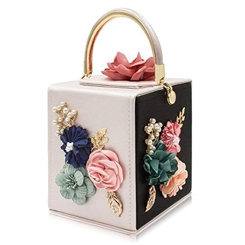 Milisente Evening Clutch Bag for Women Floral Square Box Evening Bags Crossbody Shoulder handBags Flower Wedding Clutch Purse Size: Medium