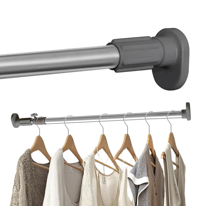 Hershii - Extendable Curtain Rod for Windows and Showers, Oval Head, Clothes Hanging Rod for Closets and Wardrobes, No Drilling, Tube Diameter: 25.4 mm, Grey, 40-60 cm