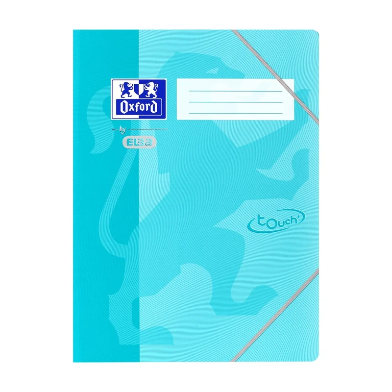 Oxford by Elba Folder with Elastic Corner Straps for Secure Closure, 3 Rounded Flaps, Hard Cardboard with Soft Touch Surface A3, 10 Stück Aqua