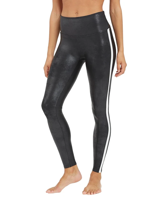 Spanx Faux Leather Stripe Legging,Black/White,XL
