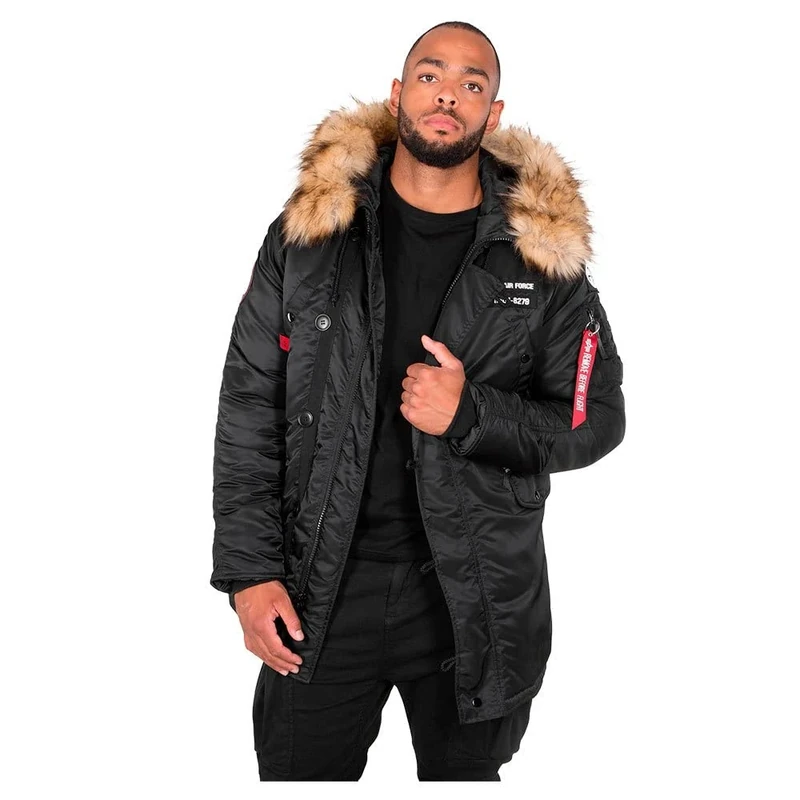 Alpha Industries Men's N3B Airborne Winter Jacket, Black, Medium