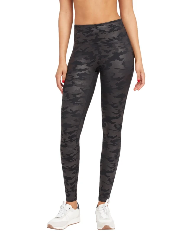 Spanx Faux Leather Camo Leggings,Matte Blk Camo,XS
