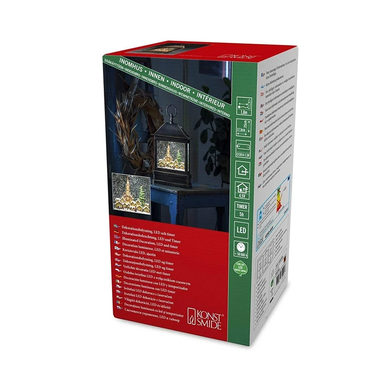 Konstsmide LED Snow Globe Lantern "Christmas Market Scene"/Christmas Lantern Warm White Diode/Transformer or Battery 3xC 1.5V (excl.)/5 Hour Timer/Water Filled/Water Spinner