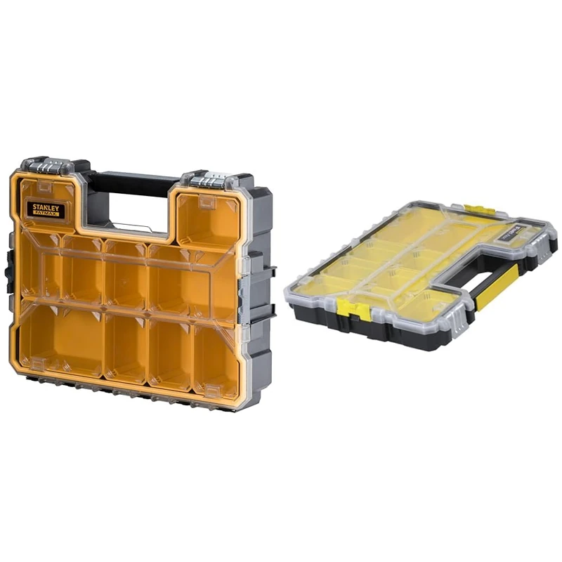 Stanley 1-97-518 Fatmax Deep Pro Organiser & FATMAX Pro Shallow Stackable Storage Organiser for Small Parts, Removable Compartments, 1-97-517