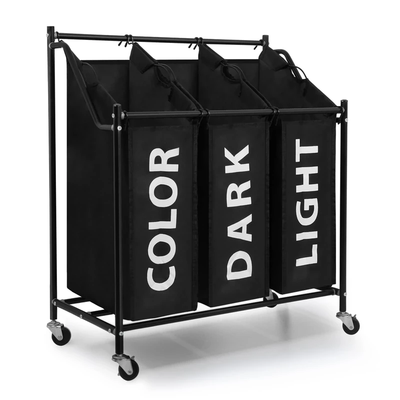 Mondeer Laundry Baskets Laundry Sorter on Wheels Laundry Bin with 3 Removable Fabric Bags Metal Frame, 3 x 45 L Black