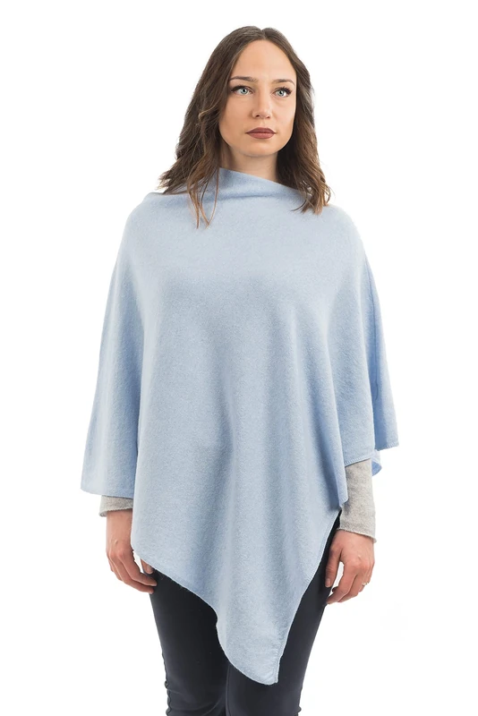 DALLE PIANE CASHMERE - Poncho Cashmere Blend - Made in Italy - Woman, Color: Sky, One Size - Image 1