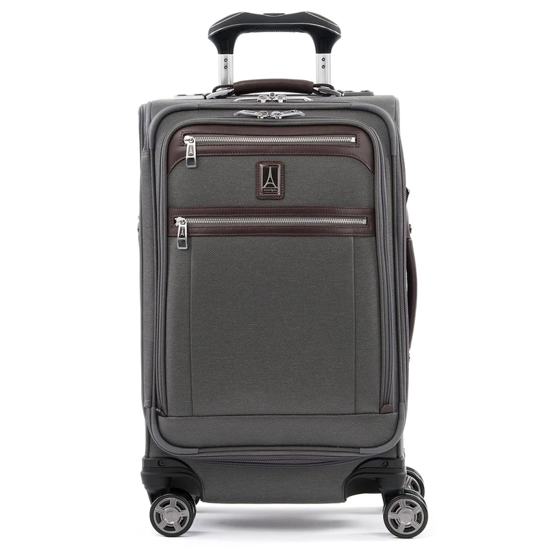 Travelpro Platinum Elite Softside Expandable Luggage, 8 Wheel Spinner Suitcase, USB Port, Fits up to 15" Laptop, Men and Women, Business Plus, Vintage Grey, Carry-On 21-Inch, Platinum Elite Softside