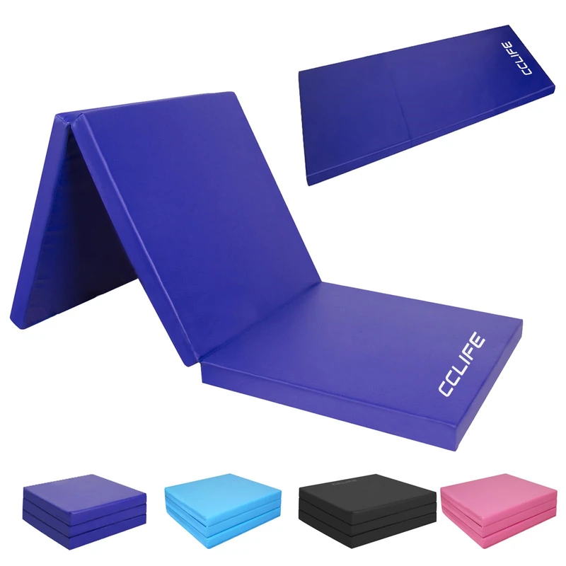 CCLIFE Tri Folding 6ft Gymnastics Mats Gym Exercise Workout Fitness Foam Mats with Carry Handle non-slip waterproof, Colour:180x60x5cm,3-Folding,Blue
