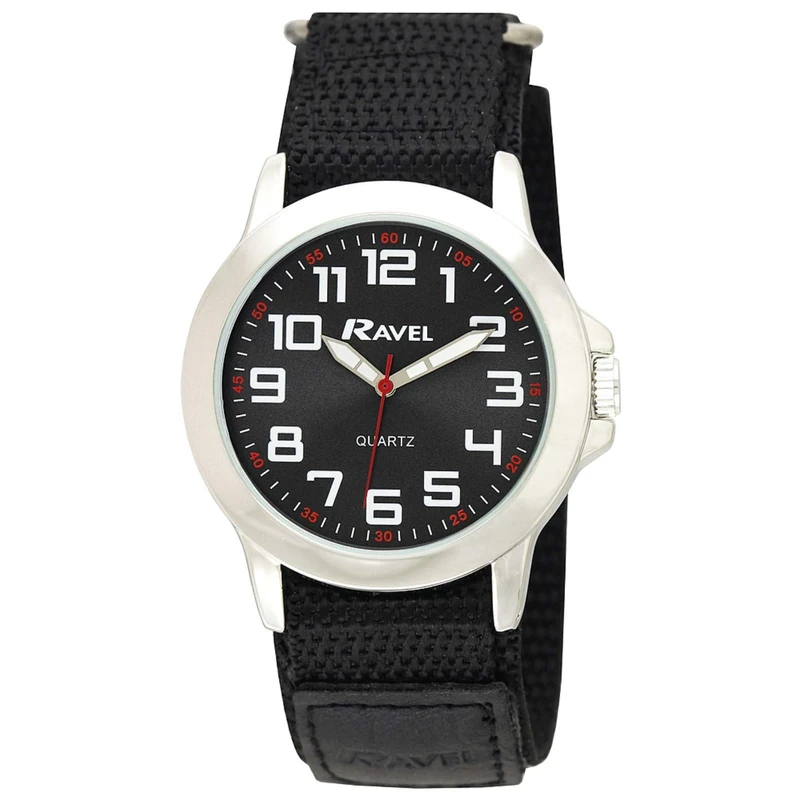 Ravel - Men's Modern Workwear Watch with Easy-Fasten Strap - Silver Tone/Charcoal Dial/Black Strap