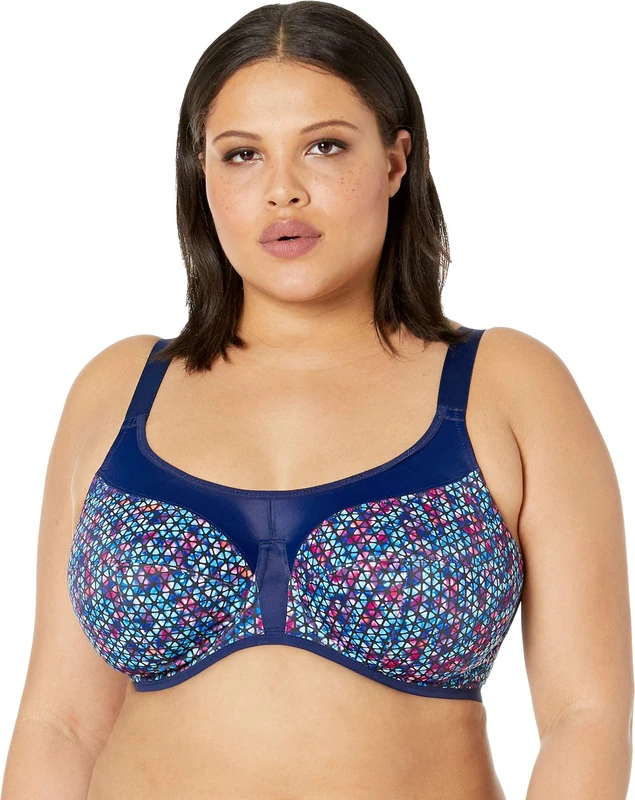 Elomi Women's Energise Underwire Sports Bra with Racerback Conversion, Navy Geo, 36GG US