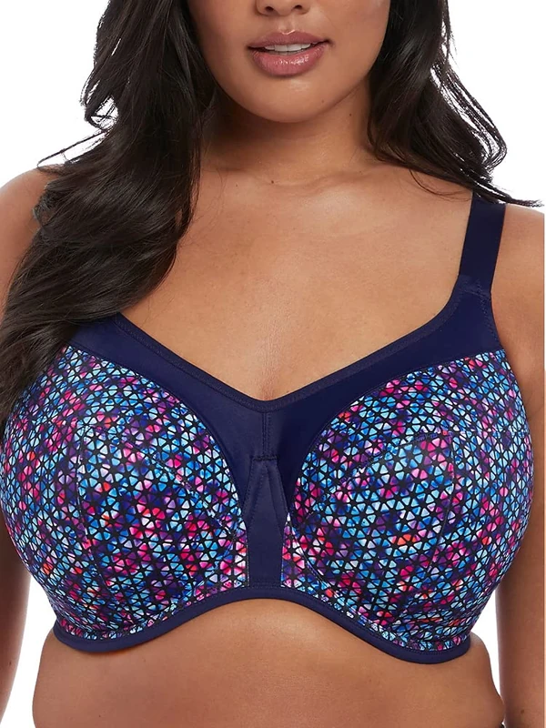 Elomi Women's Energise Underwire Racerback Sports Bra, Opaque, Navy Geo, 38DD
