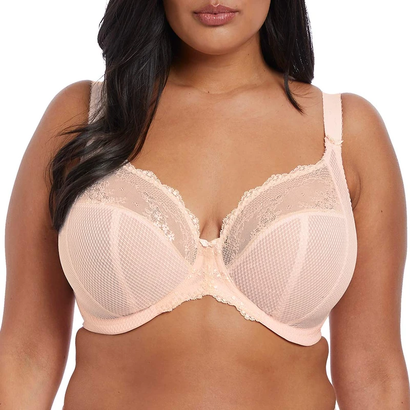 Elomi Women's Charley Stretch Plunge Bra: Stretch Lace & Mesh, Racerback Option. Low Plunge UK Sizes D-JJ, US Sizes D-N, Ballet Pink, 38E