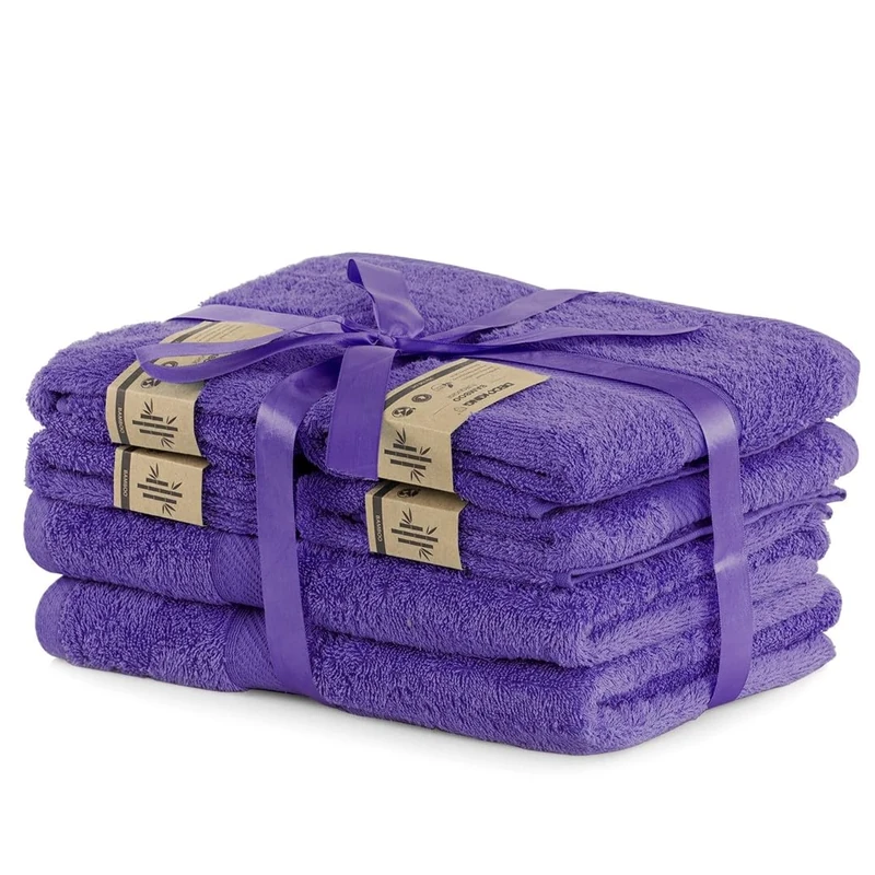 DecoKing Set of 6 Purple Cotton 4 Hand Towels 50 x 100 cm and 2 Bath Towels 70 x 140 cm Bath Towels Bamboo Viscose Absorbent Antibacterial Bamby Plum Violet Plum Purple Plum