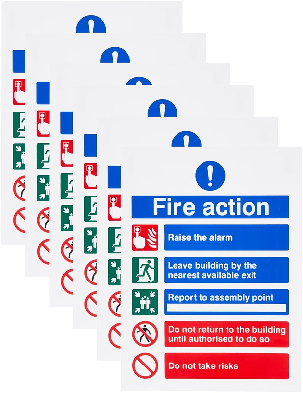 Pack of 6 Raise The Alarm Fire Action Notice Signs 150mm x 200mm - Self Adhesive