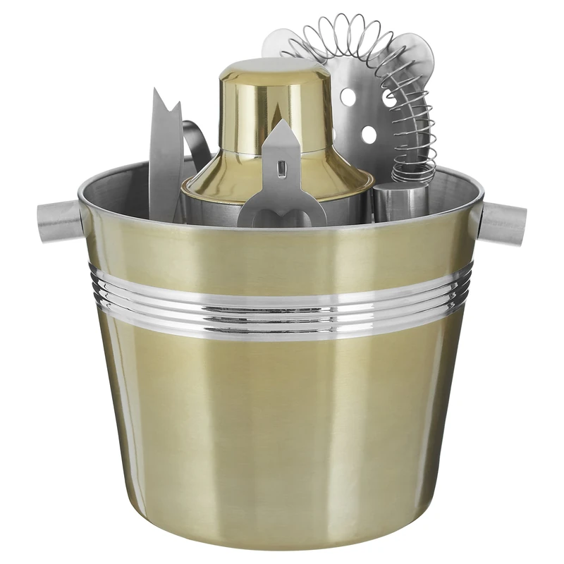 Premier Housewares Brushed Brass Finish Bar Set, Brass