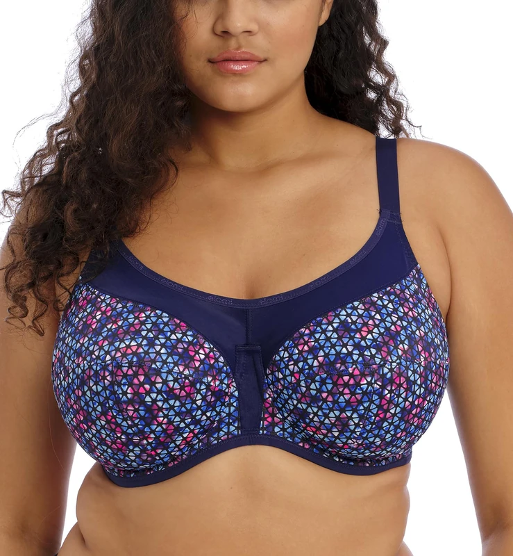 Elomi Women's Energise Underwire Sports Bra with Racerback Conversion, Navy Geo, 46DD