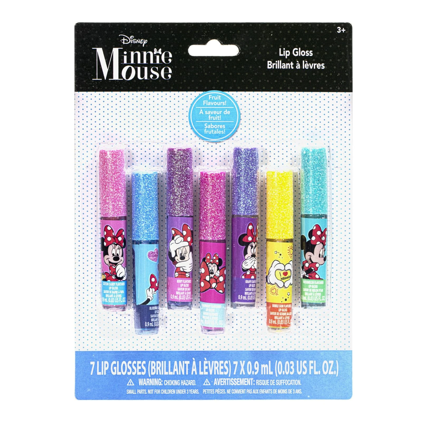 Disney Minnie Mouse 7 Piece Plant Based Lip Gloss, Girls Party Favors, First Makeup Set for Girl, Perfect for Parties, Sleepovers, and Birthday Gifts, Ages 3+, by Townley Girl