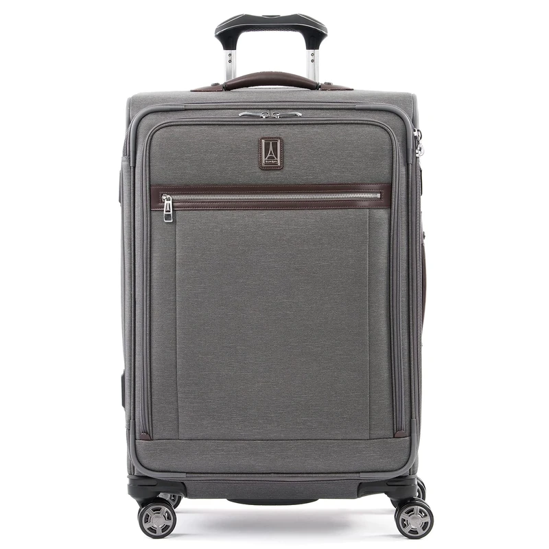 Travelpro Platinum Elite Softside Expandable Checked Suitcase, 8 Wheel Spinner Suitcase, TSA Lock, Men and Women, Vintage Grey, Checked Medium 72x47x30 cm