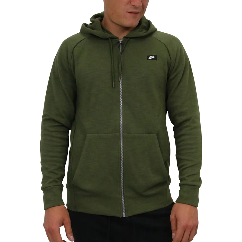 Nike Men Sportswear Hooded Full Zip Top - Olive Canvas/Heather/Olive Canvas, M