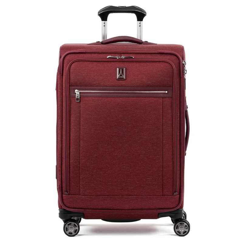 Travelpro Platinum Elite Softside Expandable Checked Suitcase, 8 Wheel Spinner Suitcase, TSA Lock, Men and Women, Bordeaux Red, Checked Medium 72x47x30 cm