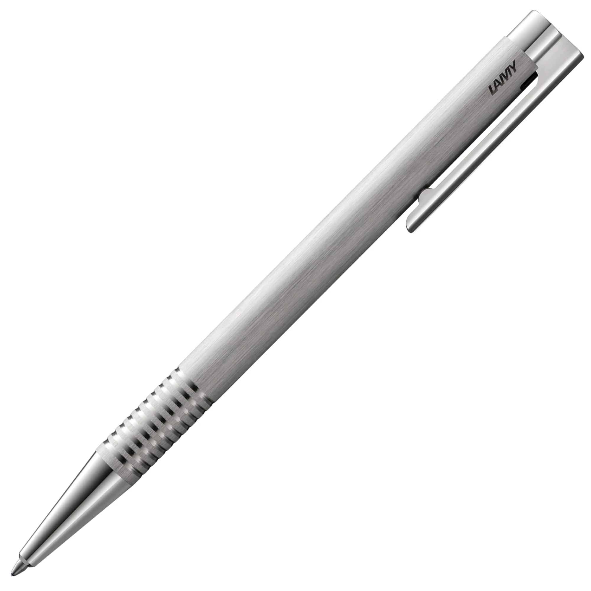 Lamy logo brushed - Ballpoint Pen in an elegant & robust stainless steel case - line width M - including large capacity refill M 16 in blue