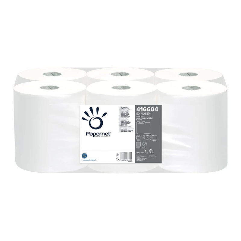 Papernet - Autocut Roll Towel 416604, 6 Rolls of 185m Paper Towels, Made from Recycled Paper, 1 Ply, Roll Diameter 18.5cm