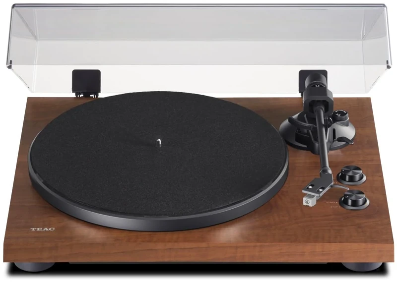 Teac TN-280BT 2-speed Belt-drive turntable, with Bluetooth, Phono equalizer, Outputs for Phono, Line and Bluetooth, Aluminum die-cast platter, anti-skating mechanism. Walnut