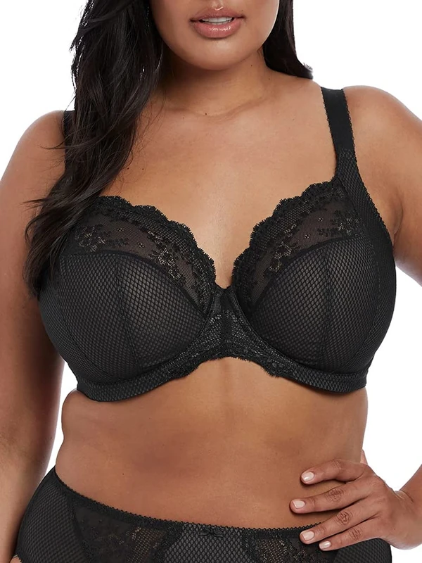 Elomi Women's Charley Bra: Stretch Lace & Mesh, Racerback Option. Low Plunge UK jj, Us Sizes D-n, Black, 36E