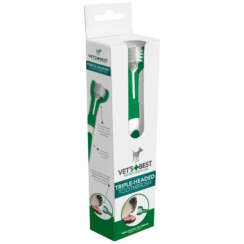 Vet's Best Triple Headed Toothbrush for Dogs - Teeth Cleaning and Fresh Breath