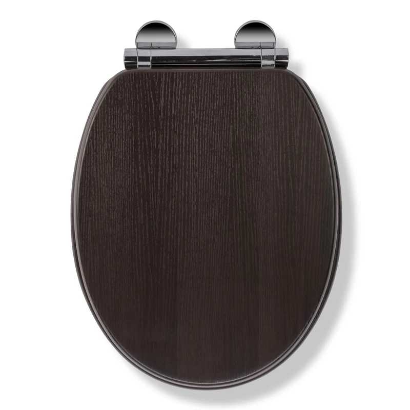 Croydex Montoro Flexi-Fix Soft Close Toilet Seat - Quick Release Button for Easy Cleaning and Adjustable Hinges with Top and Bottom Fixings, Antibacterial Wooden Surface (Walnut Effect)