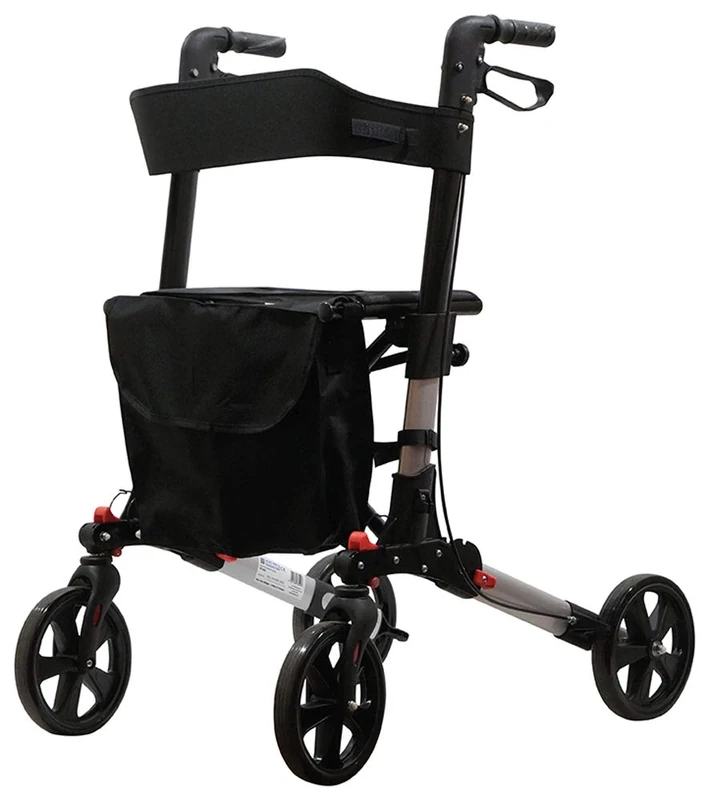 Aidapt Deluxe Grey Folding Light Weight 4 Wheeled Rollator Mobility Aid with Seat, Carry Bag, Lockable Brakes and Puncture Proof TYRES for Indoor and Outdoor use - Image 1
