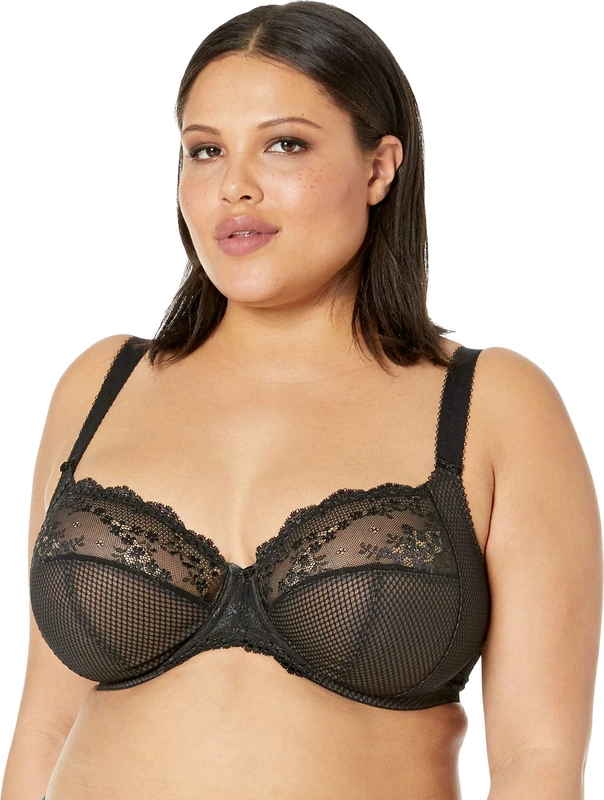 Elomi Women's Charley Stretch Lace Underwire Plunge Bra, Black, 38F