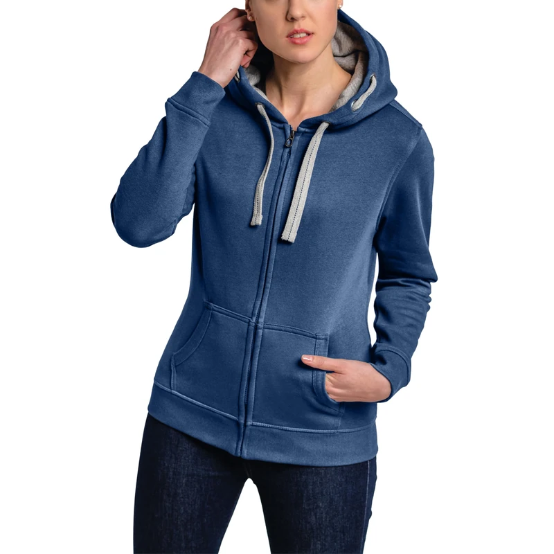 HRM Women's Hooded Jacket, Premium Hooded Jacket with Contrast Lining, Basic Hoodie with Zip, Zip Hoodie, Sustainable Women's Tops, denim, XS - Image 1